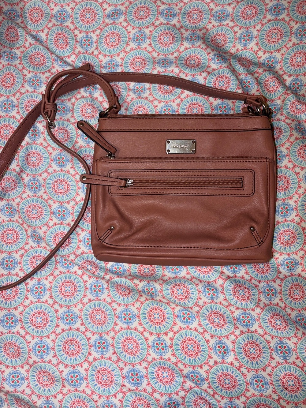 Nine West Saddle Brown Crossbody Bag with Front Zip Pocket